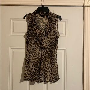 New York & Company Ruffled Leopard Print Sleeveless Blouse in Brown and Black